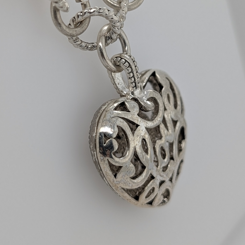 Vintage Style Sterling Silver Heart Keepsake Pendant w/ Silver Chain - Picture 2 of 7